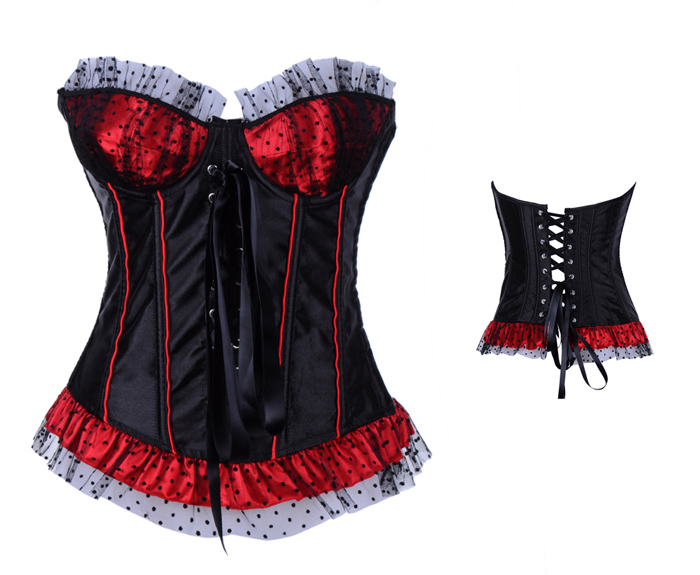 Women intimates satin Corset Sexy Lingerie (bustier+underwear) black 3350
