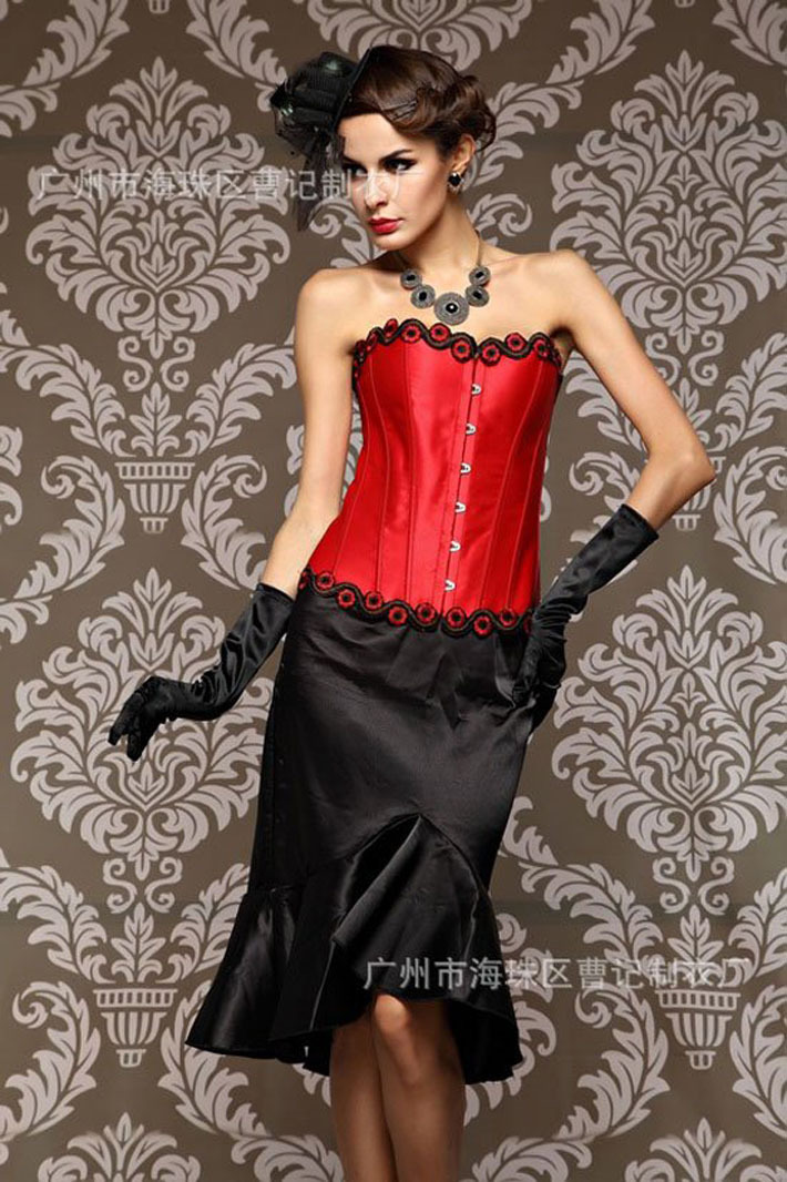 Women intimates satin Corset Sexy Lingerie (bustier+underwear) red 3340