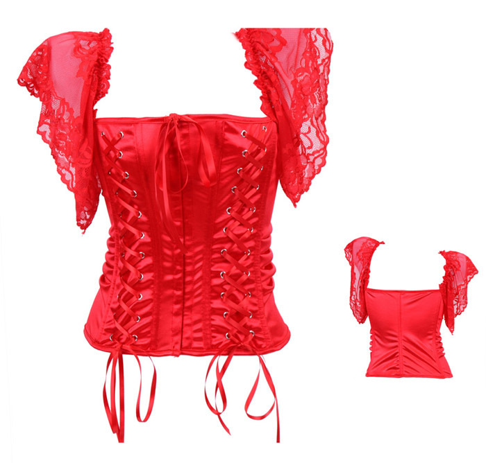 Women intimates satin Corset Sexy Lingerie (bustier+underwear) red 3349