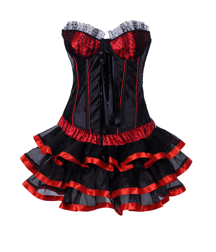 Women intimates satin Corset Sexy Lingerie (bustier+underwear+skirt) black 3351
