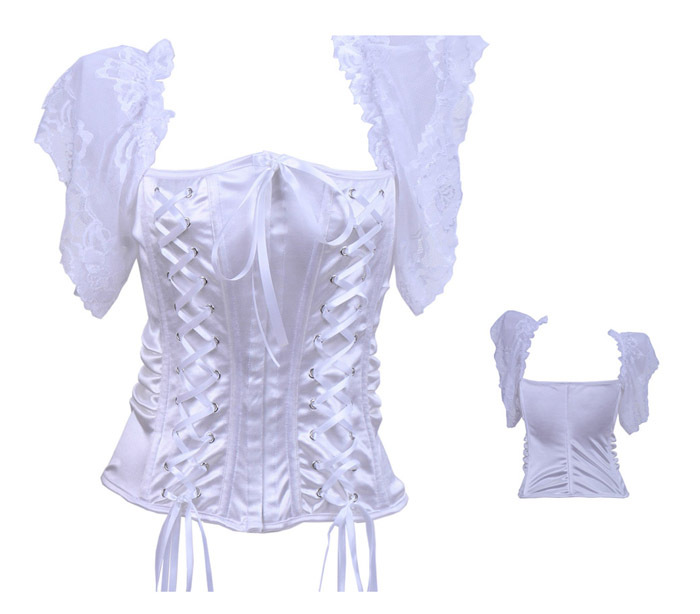 Women intimates satin Corset Sexy Lingerie (bustier+underwear) white 3348