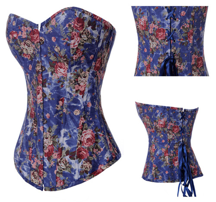 Women intimates stain Corset(overbust) Sexy Lingerie Blue 3312