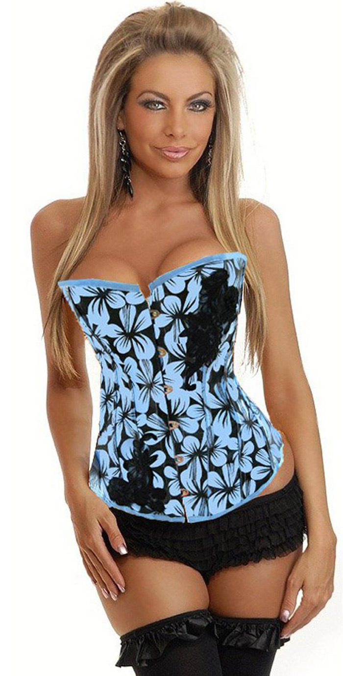 Women intimates stain Corset(overbust) Sexy Lingerie Blue 3313