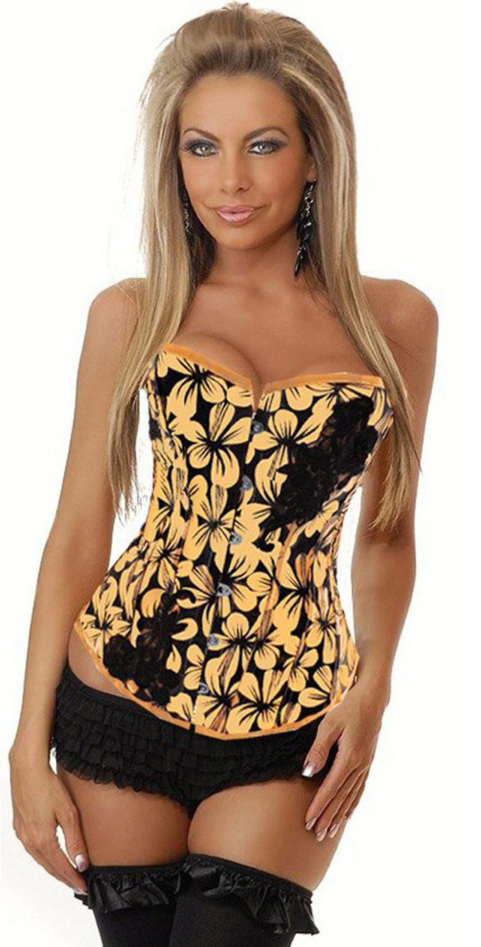 Women intimates stain Corset(overbust) Sexy Lingerie yellow 3314
