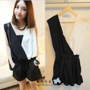 women Jumpsuits/new fashion joker/summer wear/black and white CHIFFON rompers/body suit shorts