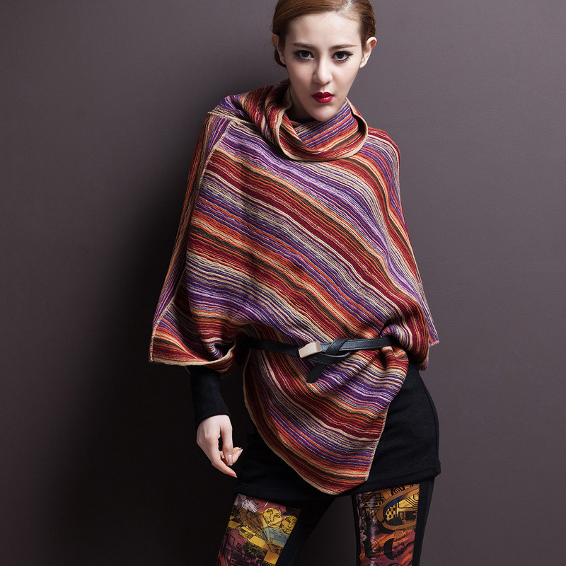 Women knitted sweater  g3318 gradient cape   3 set knitwear