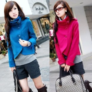 Women Korean Fashion Fit Slim Temperament Woolen Collar Jacket Turtleneck Coat Outwear 4 Colors