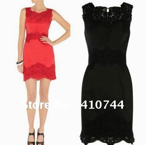 Women Lace fashion dress black red brand dresses sleeveless UK size 8 10 12 14 16 high quality free shipping