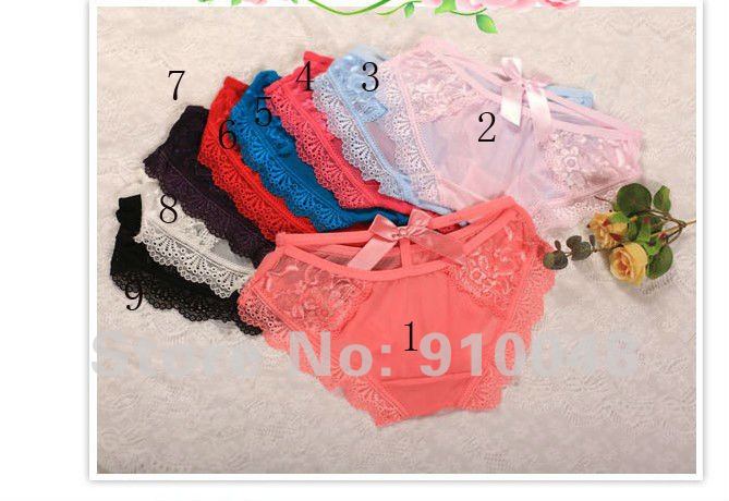 women lace trimmed bowtie briefs #k2011 / silk panties 10 pcs/ lot / factory directly sell / wholesale & retail / free shipping