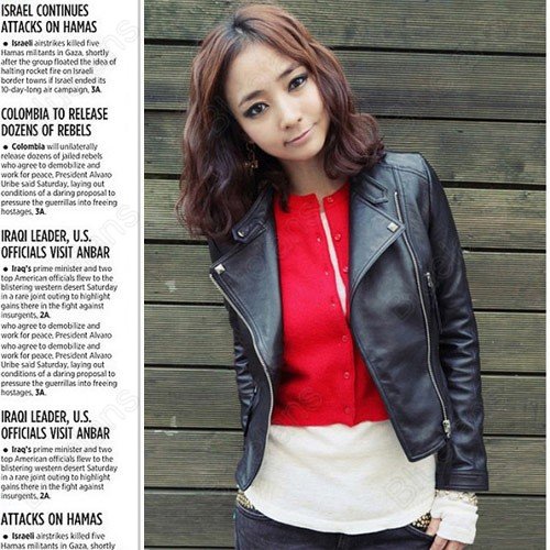 Women Ladies Motorcycle Faux Leather Jacket Pu Fashion Slim Short Coat