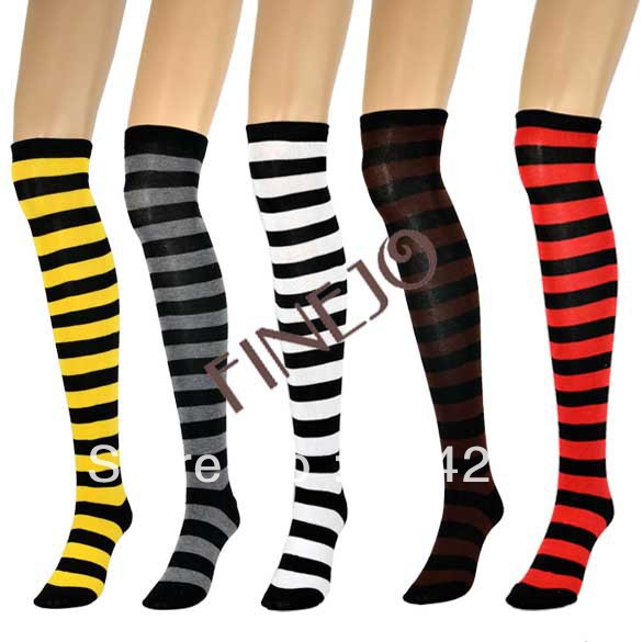 Women Ladies Striped Knee Socks Cotton Stripes Pantyhose School Sports Stocking Free shipping 8148