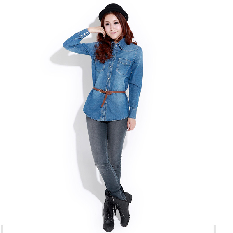 women leisure Denim shirt/jean shirt, 2013 new arrival,large size, slim, light blue& dark blue, free shipping, X0015