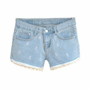 Women light color brief plus size denim shorts loose embroidery lace women's