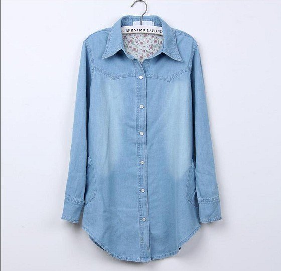 Women Long Sleeve Denim Blouses Tops Women's Casual Denim Shirt XL Size Two Models PAI-181