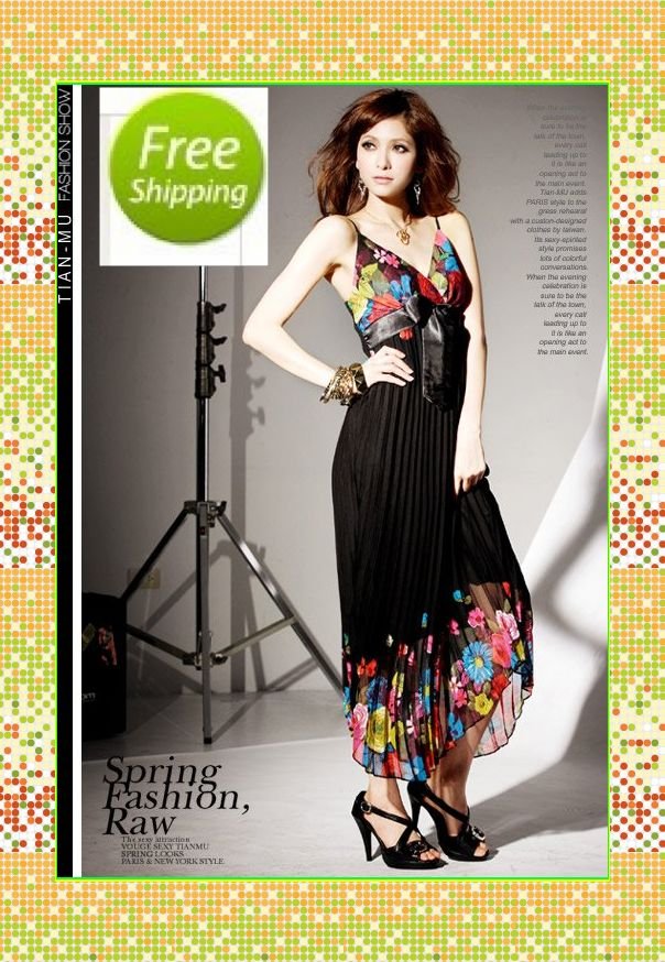 women maxi summer dress  V-neck maxi dresses black /white color