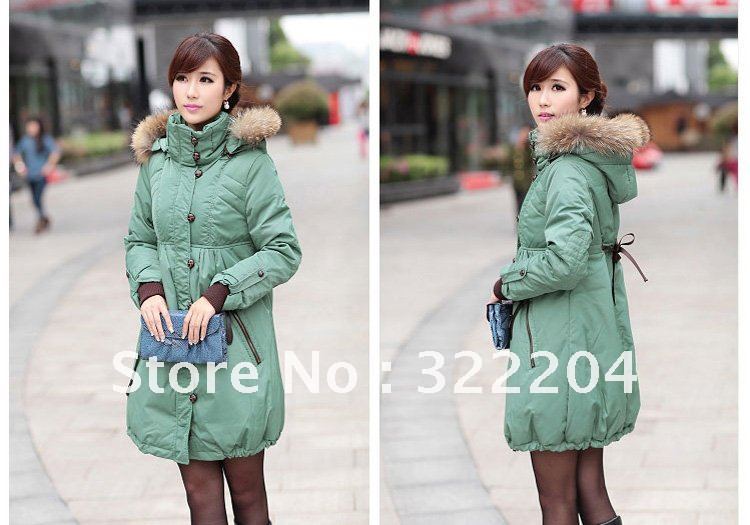 Women medium-long slim fur collar plus size thickening down coat