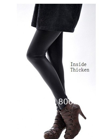 Women Metallic Leather Punk Winter Single Thicken Skinny Pants Leggings   B330