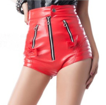 Women Motorcycle Punk High Waist Bow PU Leather Shorts Fashion Dance Short Pants Red black