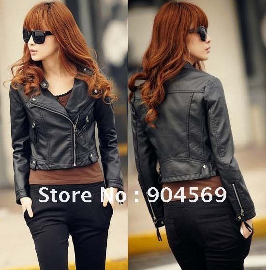 Women New fashion Korea PU leather jackets womens short black jackets Size S M L XL XXL free shipping