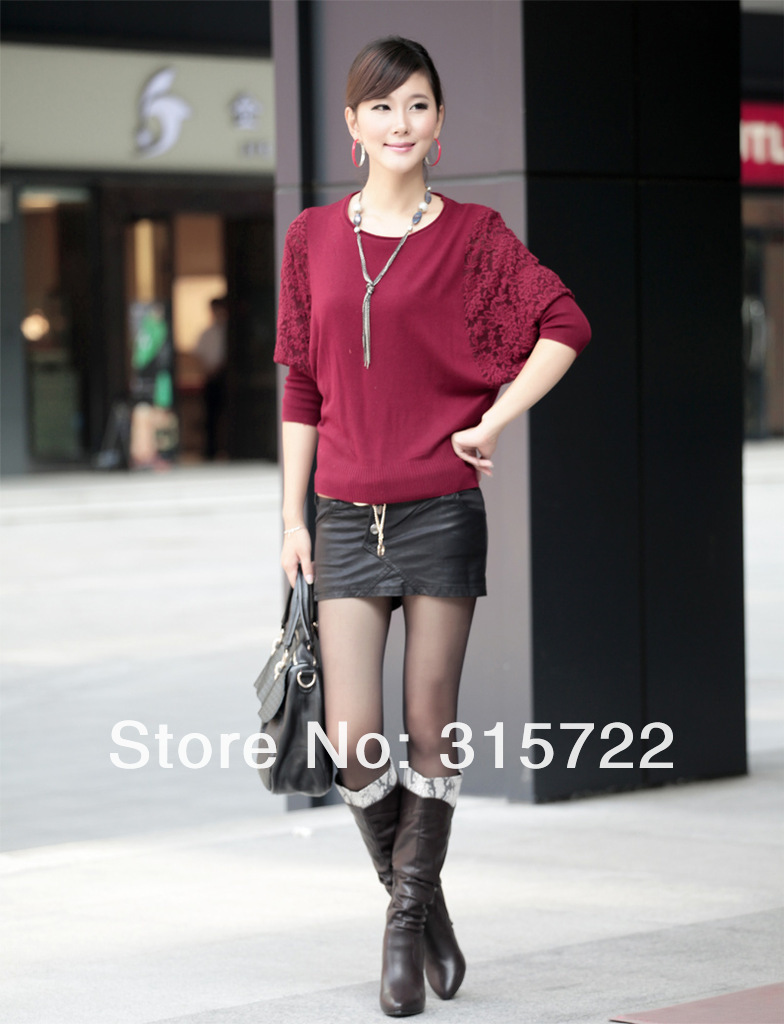 women new korean lace long-sleeved round neck loose bat bottoming shirt sweater S-031