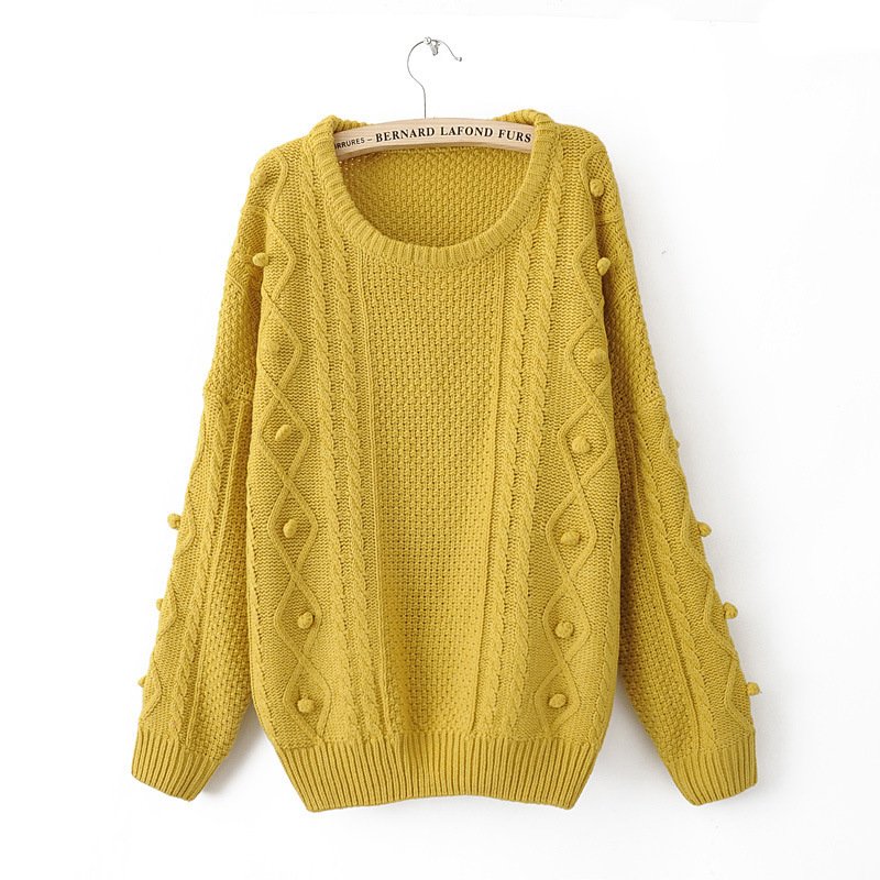 Women O-neck Vintage Sweater Pullovers Knitting Wear L-2973