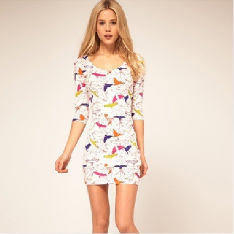 Women of color bird in the sleeve Slim Dress FREE SHIPPING