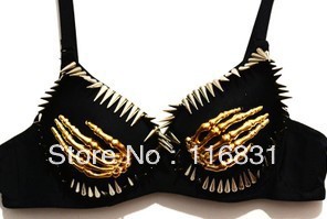 Women Party All-over Spike Stud Skull Bra Metallic Punk Dance skeleton Best Quality A1135