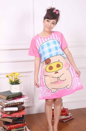 Women Pink Robes With Pigs Design