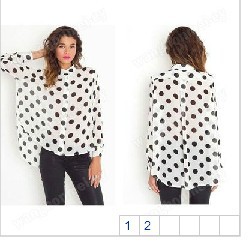 Women Polka Dot Turn Down Collar Chiffon Shirt