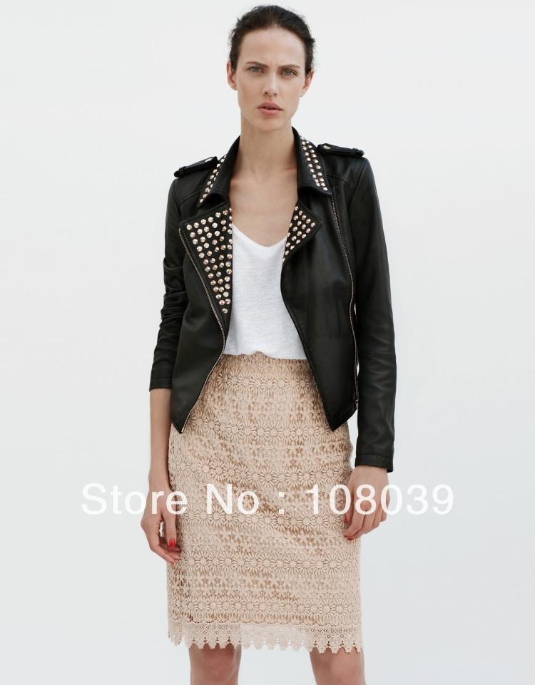 Women Punk Metal Rivet PU Leather Motorcycle Jacket /Black Blazer Coat S/M/L