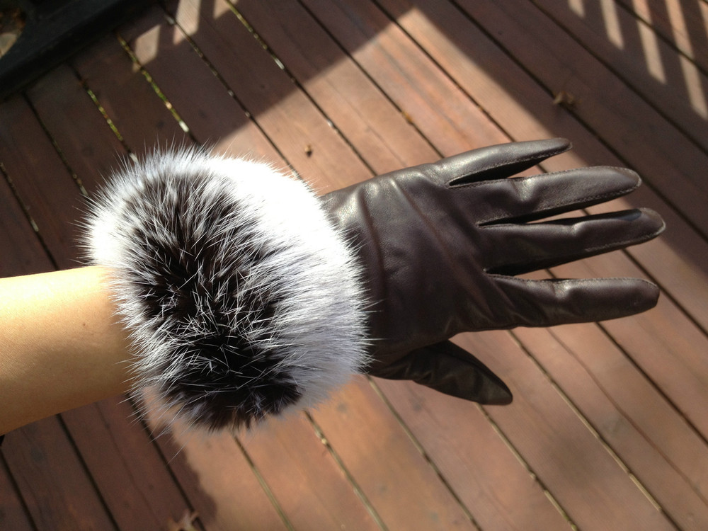 Women rabbit fur sheepskin leather warm gloves size S