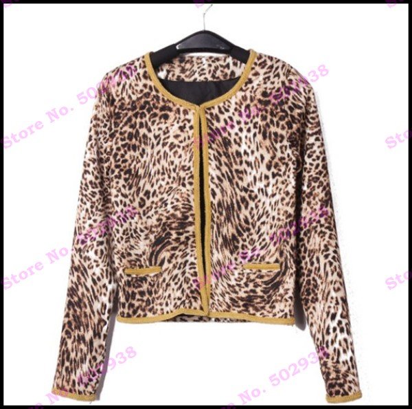 Women Retro Clothing Long Sleeve O-Neck Coat Leopard One Button Lady Jacket Freeshipping