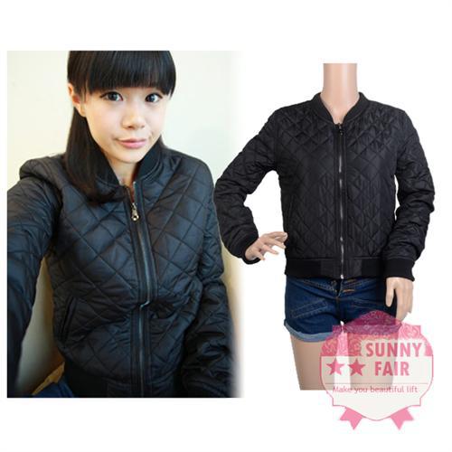 Women Rhombus Zipper Soft Retro Stretch Hem Cuff Inside Pocket Cotton Short Coat