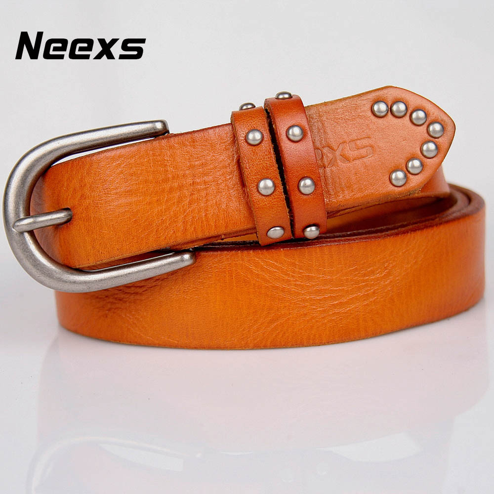 Women rivet fashionable casual brief vintage women's strap genuine leather women's cowhide belt