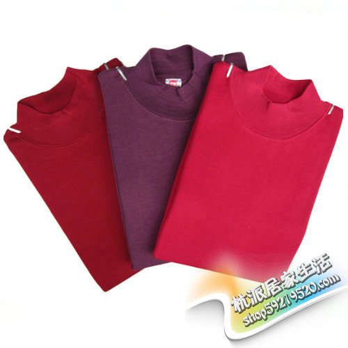 Women's 100% cotton turtleneck underwear quinquagenarian 100% cotton sweater separate long johns top thick plus size