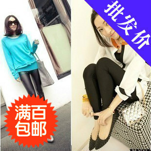 Women's 1212 PU faux leather elastic waist personality legging