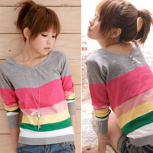 Women's 2012 all-match spring and autumn women's outerwear stripe sweater in two sides