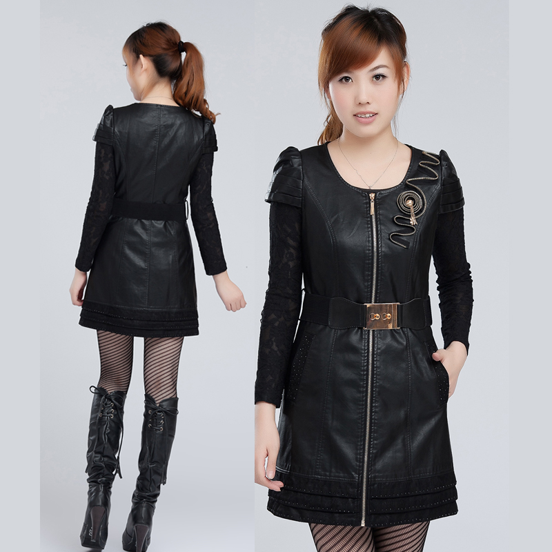 Women's 2012 autumn elegant leather gentlewomen slim one-piece dress belt