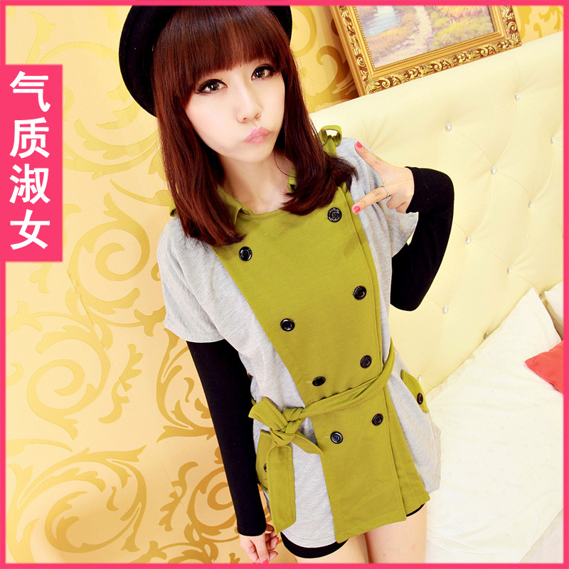 Women's 2012 autumn fashion color block decoration batwing sleeve royal trench outerwear c908 autumn