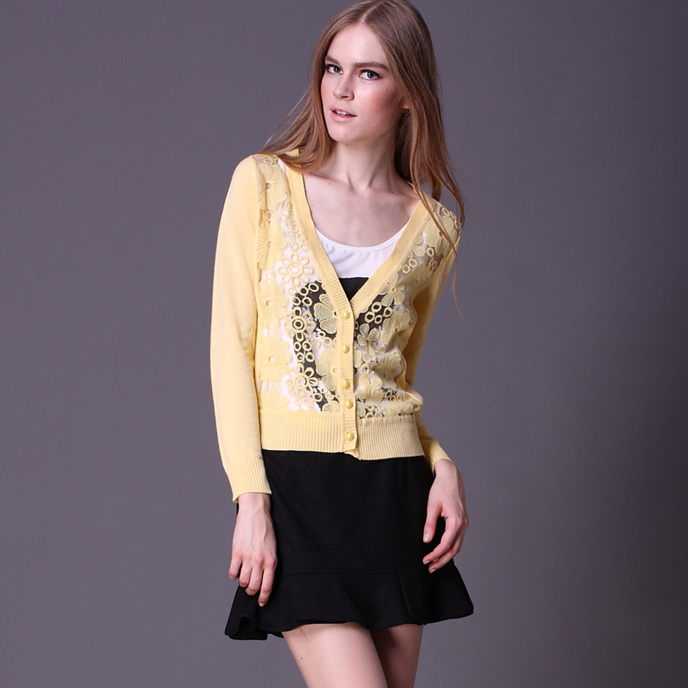 Women's 2012 autumn fashion patchwork cutout sweater cardigan short jacket m23m032