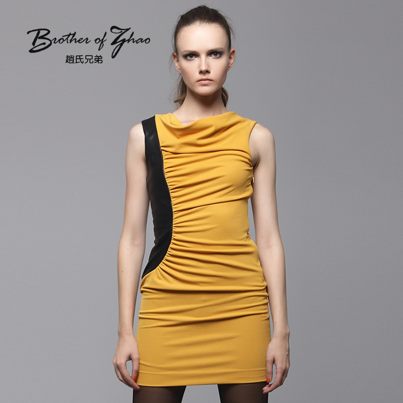 Women's 2012 autumn genuine leather oblique shenp slim waist autumn one-piece dress slim 322