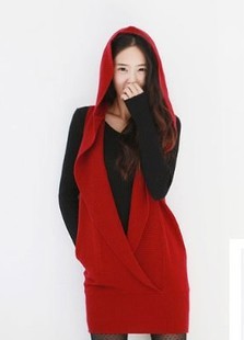 Women's 2012 autumn new arrival hooded medium-long sleeveless solid color sweater du0677 chokecherry