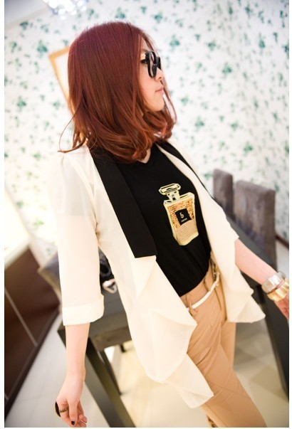 Women's 2012 autumn ol personality color block blazer three quarter sleeve chiffon cardigan 472