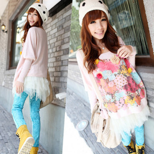 Women's 2012 autumn trend batwing shirt loose sweater flower shirt pullover short design blouses