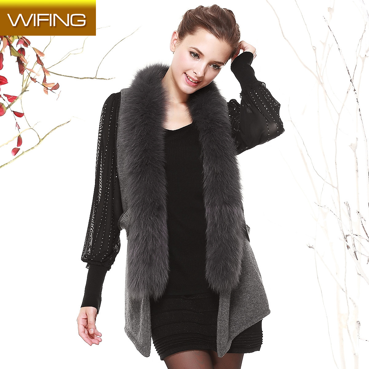 women's 2012 autumn winter fox fur vesttank  fur coat tank outerwear jacket wool knitted