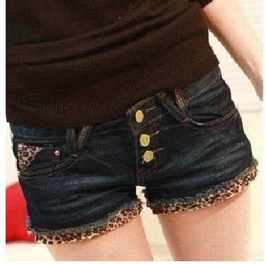 Women's 2012 fashion leopard print denim shorts women's jeans shorts