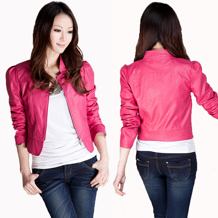Women's 2012 female leather clothing PU water wash short design women's slim leather clothing outerwear leather jacket