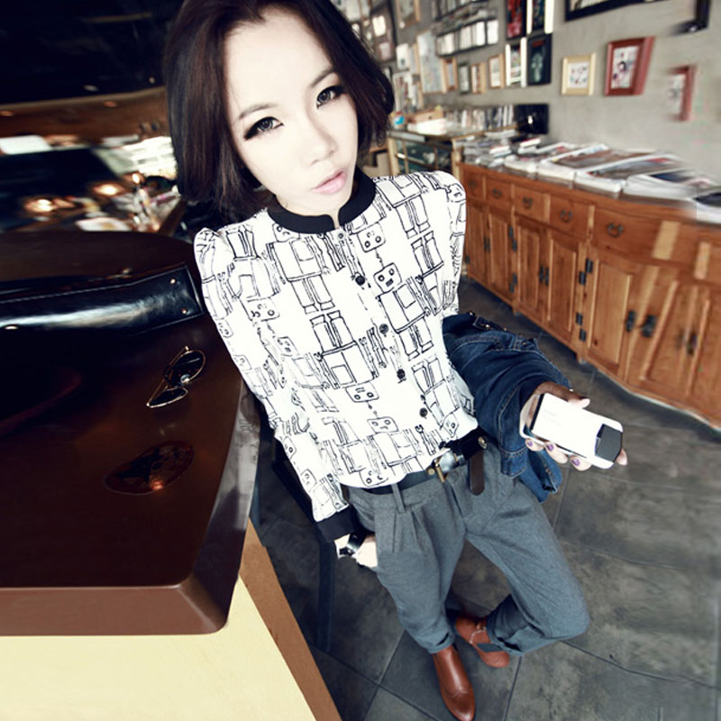 Women's 2012 long-sleeve slim thickening stand collar chiffon shirt h190 winter