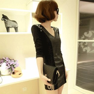 Women's 2012 new arrival autumn and winter fashion bag leather skirt lace short skirt long-sleeve dress