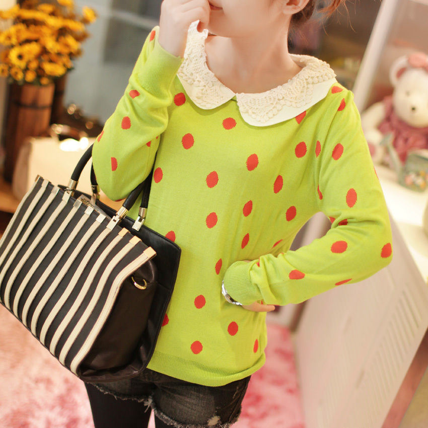 Women's 2012 peter pan collar sweet polka dot Women long-sleeve pullover sweater 7458